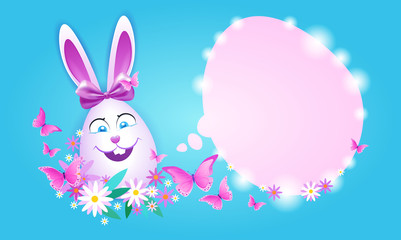 Decorated Colorful Eggs Rabbit Easter Holiday Symbols Greeting Card Vector Illustration