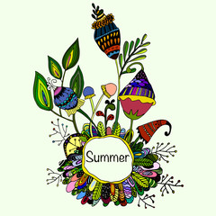 Greeting card with floral wreath.  Illustration, can be used as creating card, invitation card for wedding,birthday and other holiday 