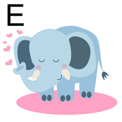 Vector illustration of cartoon animals. Cute Elephant for E letter