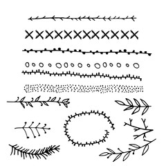 Hand drawn vector decorative brushes. Ink illustration. Branches, patterns, point.