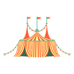 Red And Yellow Stripy Circus Tent, Part Of Amusement Park And Fair Series Of Flat Cartoon Illustrations