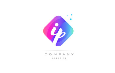 ip i p  pink blue rhombus abstract hand written company letter logo icon