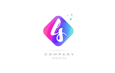 ls l s  pink blue rhombus abstract hand written company letter logo icon