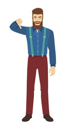 Hipster showing thumb down gesture as rejection symbol
