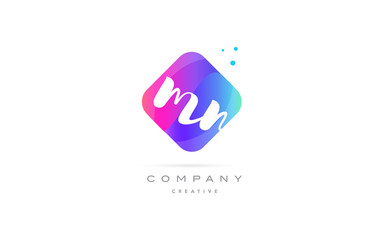 mn m n  pink blue rhombus abstract hand written company letter logo icon