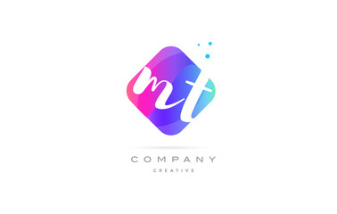 mt m t  pink blue rhombus abstract hand written company letter logo icon
