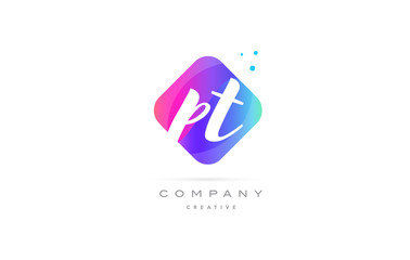 pt p t  pink blue rhombus abstract hand written company letter logo icon