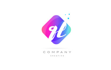 ql q l  pink blue rhombus abstract hand written company letter logo icon