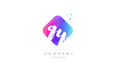 qy q y  pink blue rhombus abstract hand written company letter logo icon