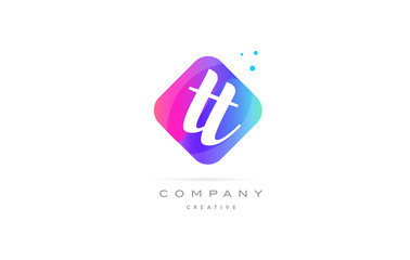tt t  pink blue rhombus abstract hand written company letter logo icon