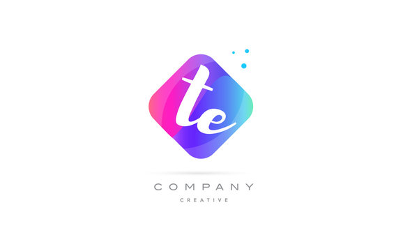 te t e  pink blue rhombus abstract hand written company letter logo icon