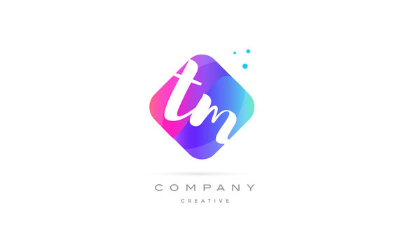 tm t m  pink blue rhombus abstract hand written company letter logo icon