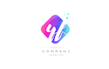 yf y f  pink blue rhombus abstract hand written company letter logo icon