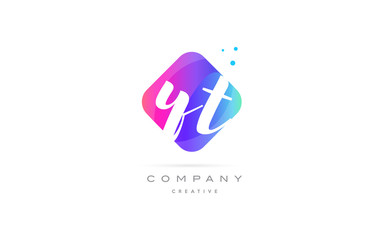 yt y t  pink blue rhombus abstract hand written company letter logo icon
