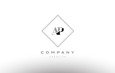 ap a p  retro vintage black white alphabet letter logo