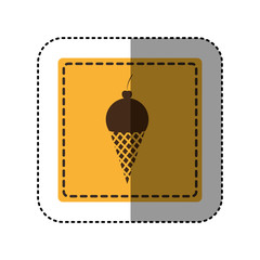 sticker yellow square with ice cream cone vector illustration