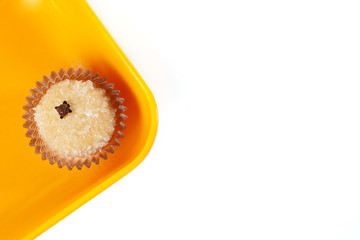 Traditional candy from Brazil called brigadeiro over white background