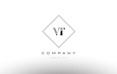 vt v t  retro vintage black white alphabet letter logo