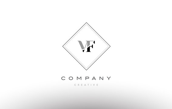 vf v f  retro vintage black white alphabet letter logo