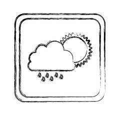 monochrome blurred square frame with cloud with rain and sun vector illustration