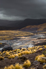El Tatio Geysers, Northern Chile. El Tatio Geysers field dormant on a stormy day.