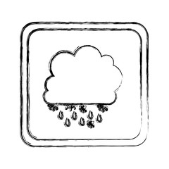 monochrome blurred square frame with cumulus of clouds with rain vector illustration