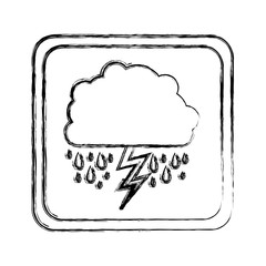 monochrome blurred square frame with cloud with rain and lightning vector illustration