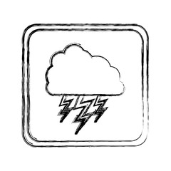 monochrome blurred square frame with cloud with lightnings vector illustration