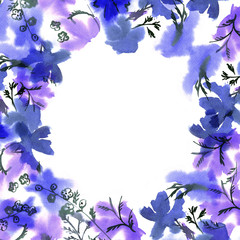 Obraz na płótnie Canvas Cute watercolor flower frame. Background with watercolor blue flowers. Invitation. Birthday card.