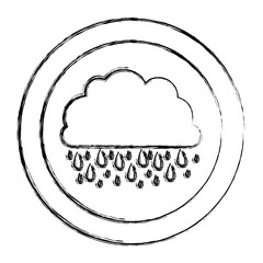 monochrome blurred circular frame with cloud with rain vector illustration