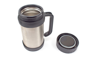 Thermos flask mug with lid isolated on white