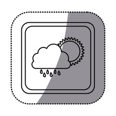 sticker monochrome square frame with cloud with rain and sun vector illustration