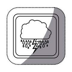 sticker monochrome square frame with cloud with rain and lightning vector illustration