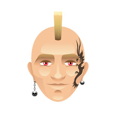 Man with mohawk and tattoos isolated on white vector