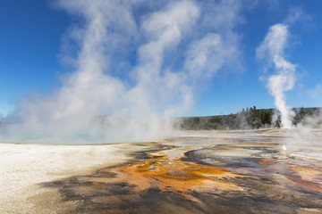 USA, Yellowstone National Park, Black Sand Basin, steaming Rainbow Pool