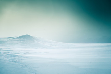 A beautiful, artistic, minimalist landscape with a lot of snow in the Norwegian winter - obrazy, fototapety, plakaty