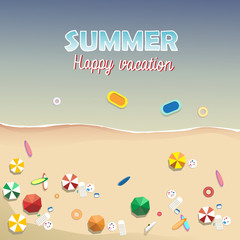 Summer Beach Vacation Set Sand Tropical Holiday Banner Flat Vector Illustration