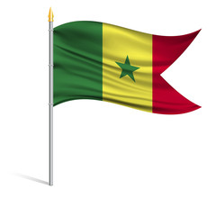 The national flag of Senegal on a pole. The wavy fabric. The sign and symbol of the country. Realistic vector.