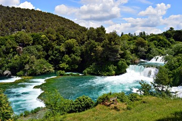 Naklejka na ściany i meble Beautiful waterfall in the Croatian National Park Krka