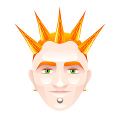 Red-haired man with punk hairstyle isolated on white vector