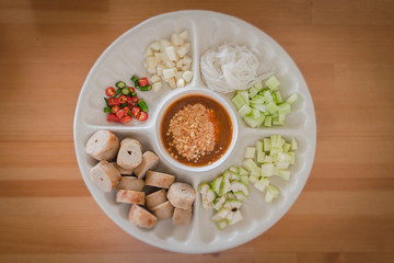 vietnamese food on wood background.