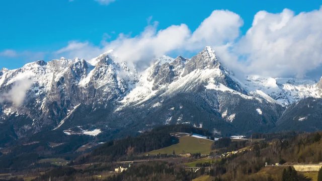 Time lapse of the Austrian Tennengebirge mountain range (seen from south).