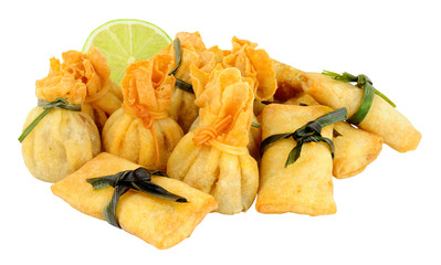 Oriental Mixed Wrapped Parcel Snacks Isolated On White Background