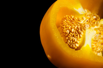 Close-up of half of an juicy yellow pepper