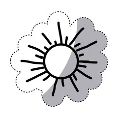 monochrome contour sticker with hand drawn sun close up vector illustration