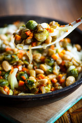 Brussels sprouts roasted with vegetables and beans
