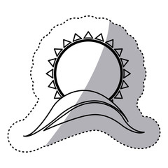 monochrome contour sticker with abstract sun over hill vector illustration