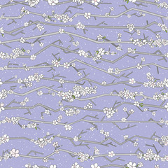 Abstract sakura seamless pattern. Floral branch with flowers.