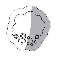monochrome contour sticker with cumulus of clouds with rain vector illustration