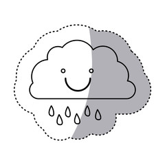 monochrome contour sticker of smiling cloud with drizzle vector illustration